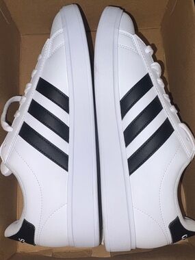 adidas White Sneakers with Black Three-Stripes